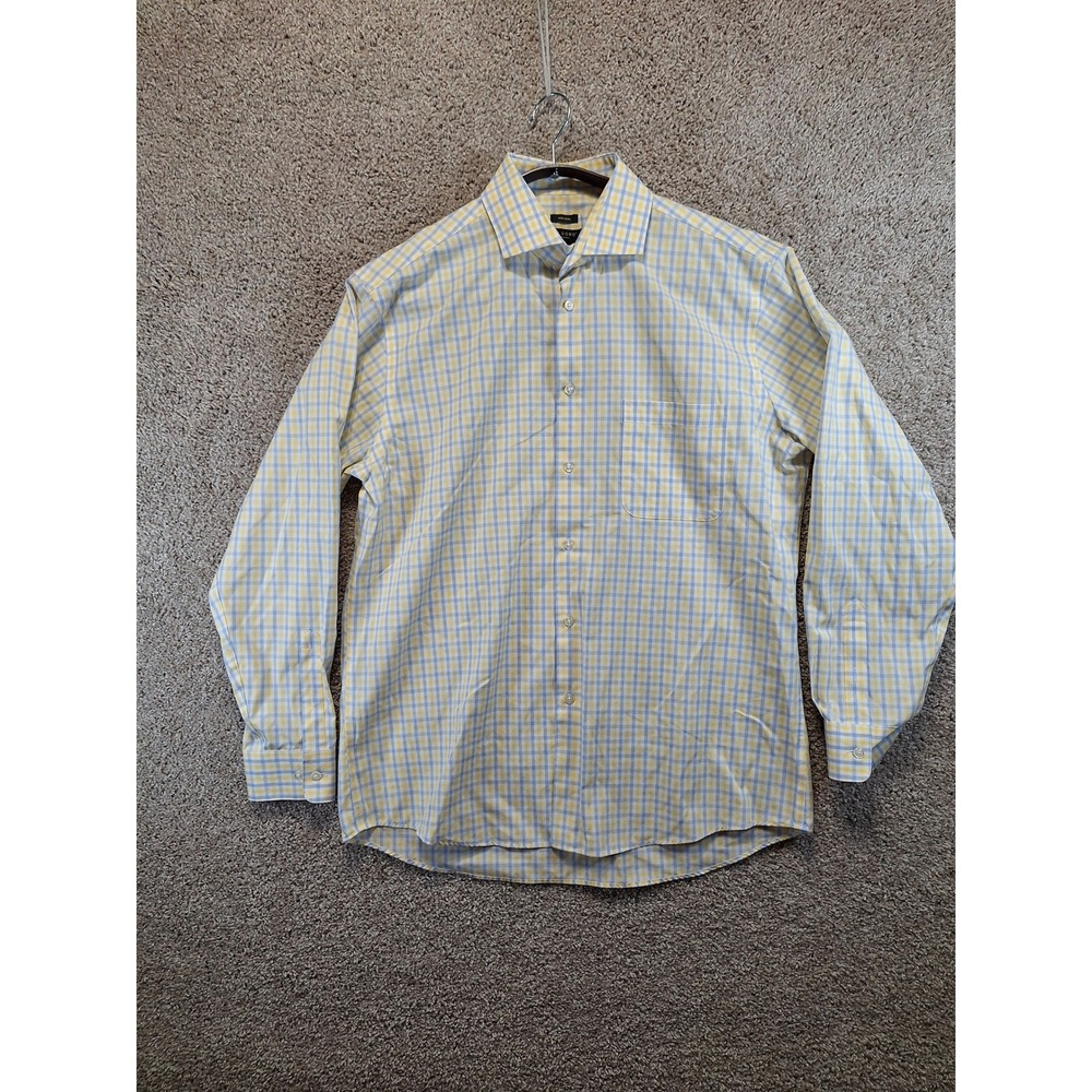 Pronto Uomo Dress Shirt Mens 17 34/35 Multicolor Gingham Plaid Non-Iron Cotton‎
